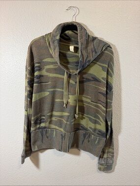 Altared  State Cowl Neck Camouflage Thermal Sweater - Olive Green